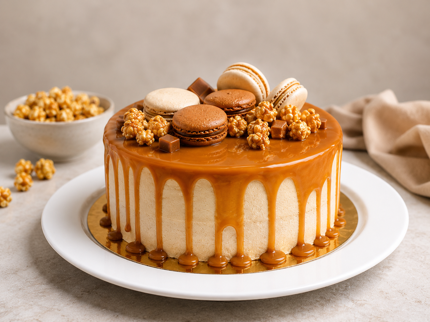 Nutty Macaron Cake Caramel Drip