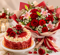 Red Velvet Delight Cake & Floral Elegance Bouquet