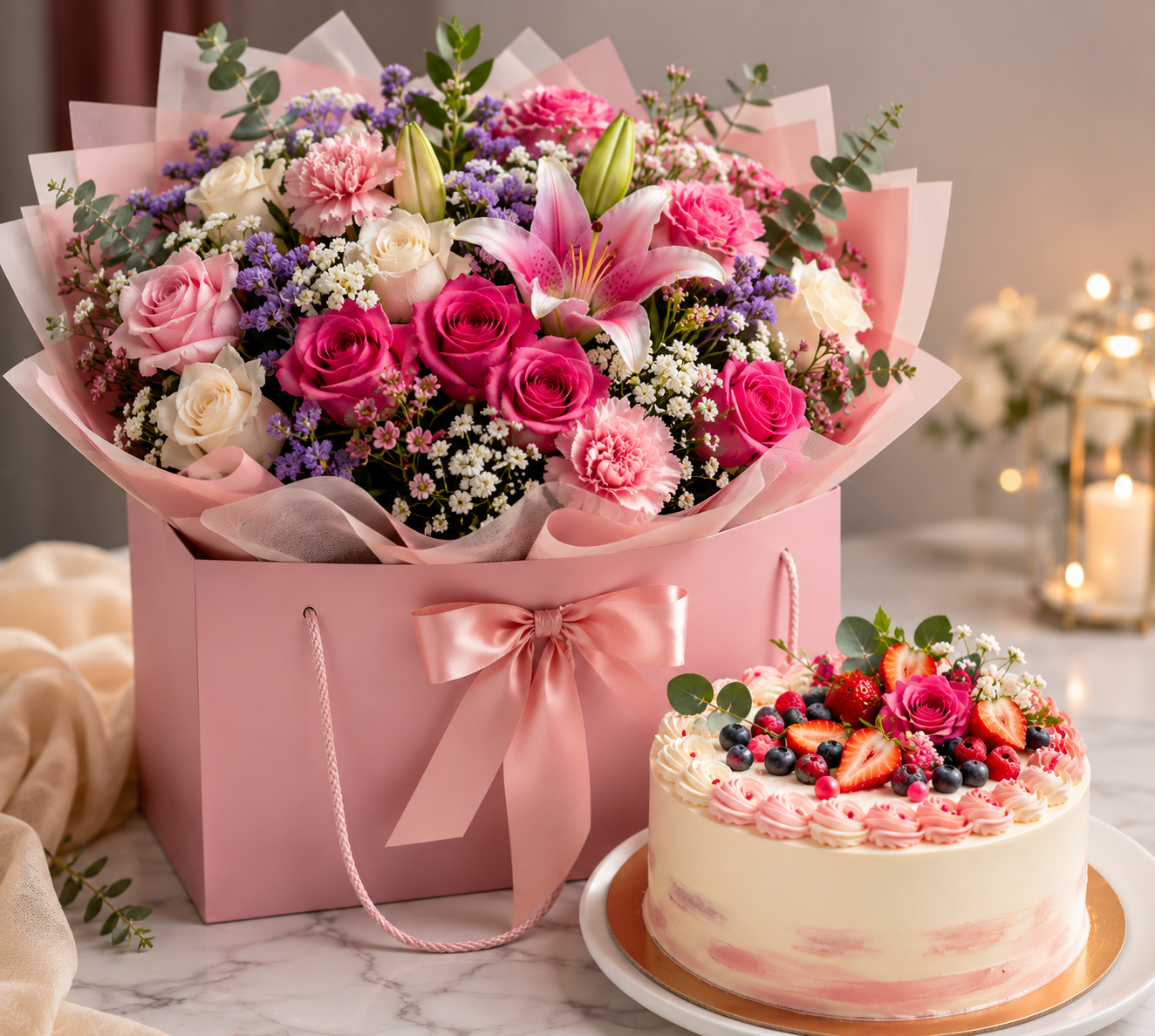 Blissful Flower Bag with Cake
